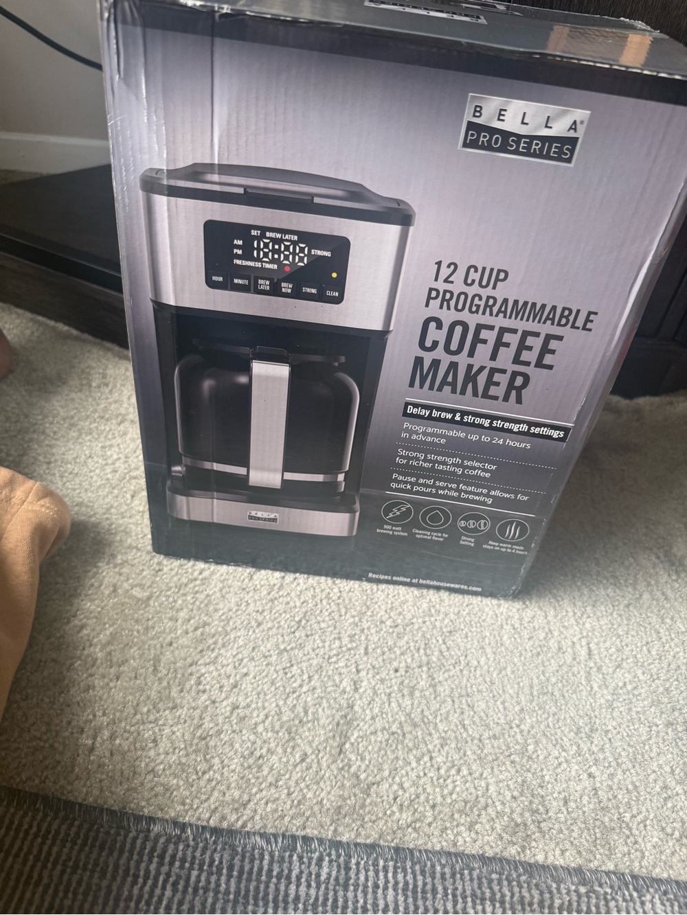 Abella Stainless Steel and Black 12-Cup Programmable Coffee Maker